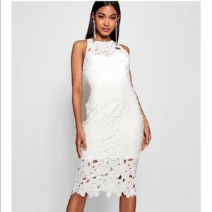 White lace sweetheart bodycon midi dress